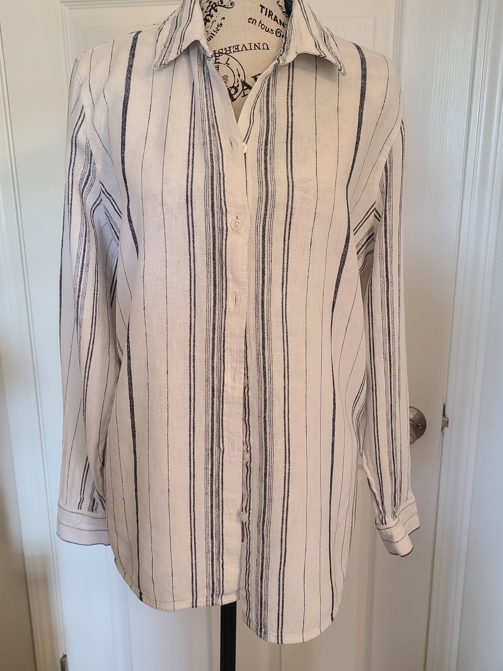 Calvin Klein Jeans White Button-Down Shirt with Black Stripes